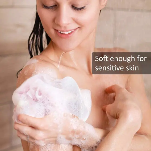 Alt view image 2 of 6 - Loofah Bath Sponge Luffa Loofa Body Scrubber Soft Mesh Pouf Wash Puff Shower Puff Shower Ball Exfoliating Shower Sponge Pack of 4 (60g/pcs)