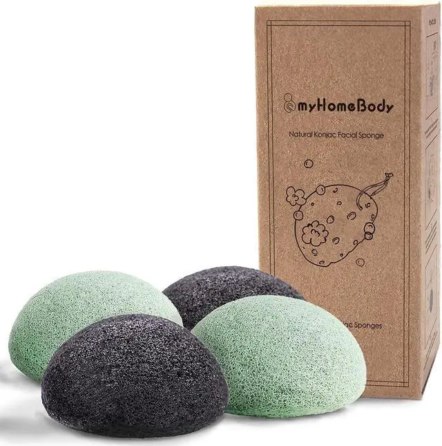 Main image of myHomeBody Natural Konjac Facial Sponges, Sage Green & Graphite Gray