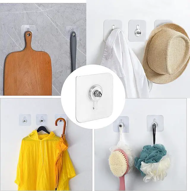Alt view image 3 of 7 - 12 Pieces Adhesive Wall Mount Screw Hooks Non-Trace No Drilling Stickers Screw Hanging Nails for Bathroom Kitchen Shower Room (Nail Size 8mm)