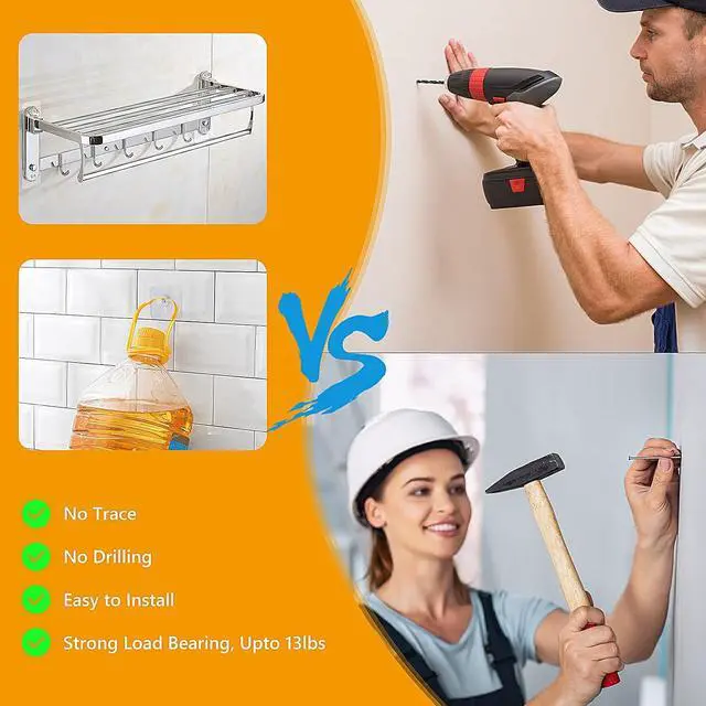 Alt view image 5 of 7 - 12 Pieces Adhesive Wall Mount Screw Hooks Non-Trace No Drilling Stickers Screw Hanging Nails for Bathroom Kitchen Shower Room (Nail Size 8mm)