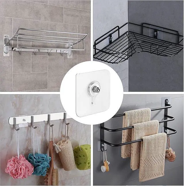 Alt view image 6 of 7 - 12 Pieces Adhesive Wall Mount Screw Hooks Non-Trace No Drilling Stickers Screw Hanging Nails for Bathroom Kitchen Shower Room (Nail Size 8mm)