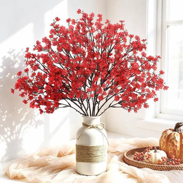 Main image of Uieke 6 Pcs Babys Breath Artificial Flowers Bulk Silk Red Faux Flowers Real Touch Gypsophila Bouquet for Christmas Halloween Home Wedding Decoration