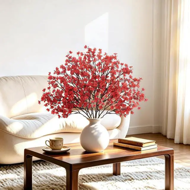 Alt view image 2 of 7 - Uieke 6 Pcs Babys Breath Artificial Flowers Bulk Silk Red Faux Flowers Real Touch Gypsophila Bouquet for Christmas Halloween Home Wedding Decoration