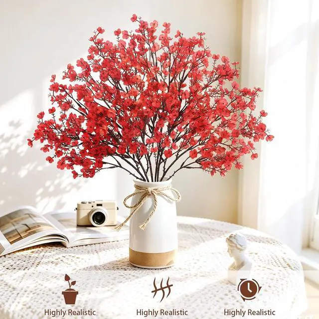 Alt view image 5 of 7 - Uieke 6 Pcs Babys Breath Artificial Flowers Bulk Silk Red Faux Flowers Real Touch Gypsophila Bouquet for Christmas Halloween Home Wedding Decoration