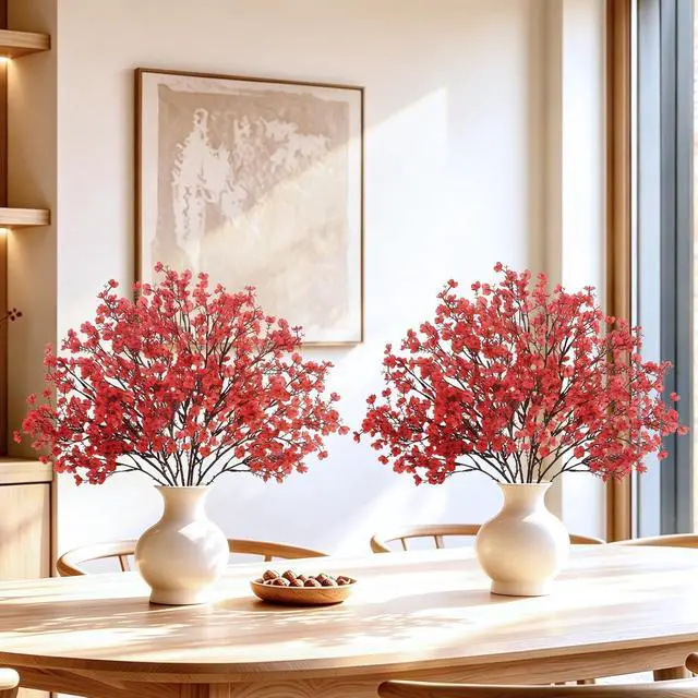 Alt view image 6 of 7 - Uieke 6 Pcs Babys Breath Artificial Flowers Bulk Silk Red Faux Flowers Real Touch Gypsophila Bouquet for Christmas Halloween Home Wedding Decoration
