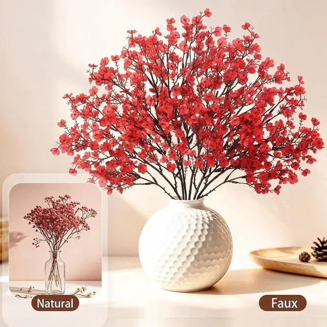 Alt view image 7 of 7 - Uieke 6 Pcs Babys Breath Artificial Flowers Bulk Silk Red Faux Flowers Real Touch Gypsophila Bouquet for Christmas Halloween Home Wedding Decoration