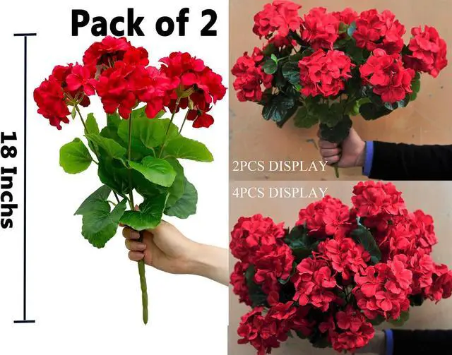 Alt view image 5 of 7 - 18'' Artificial Geraniums Realistic Silk Flowers for Outdoor