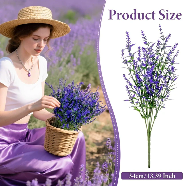 Alt view image 2 of 6 - UV Resistant Artificial Lavender Flowers - 7 Pcs Faux Lavender Plants