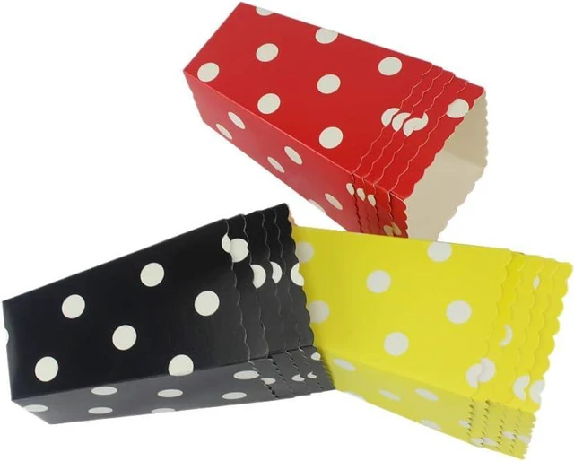 Main image of Red Black Yellow Paper Popcorn Boxes 36pcs, Cardboard Polka Dot Popcorn Containers for Party Favor (red black yellow, 36pcs)