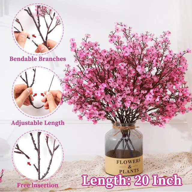 Alt view image 3 of 7 - 5 Pcs Fake Flowers, Real Touch Babys Breath Artificial Flowers, Pink