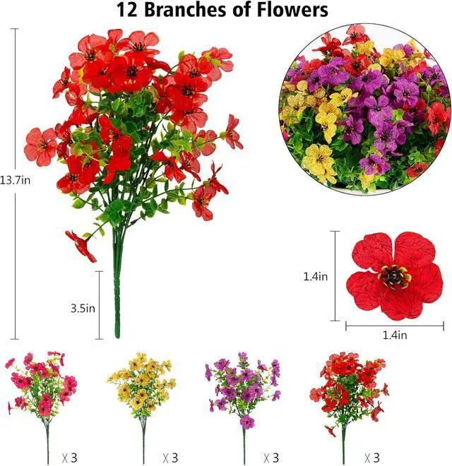 Alt view image 3 of 7 - 12 Bundles Artificial Flowers for Outdoor Fake Plastic Flowers Faux Plants