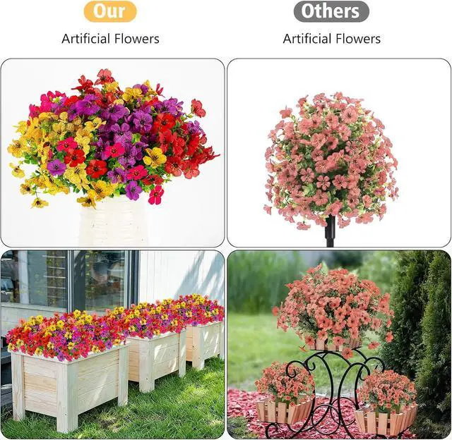 Alt view image 6 of 7 - 12 Bundles Artificial Flowers for Outdoor Fake Plastic Flowers Faux Plants