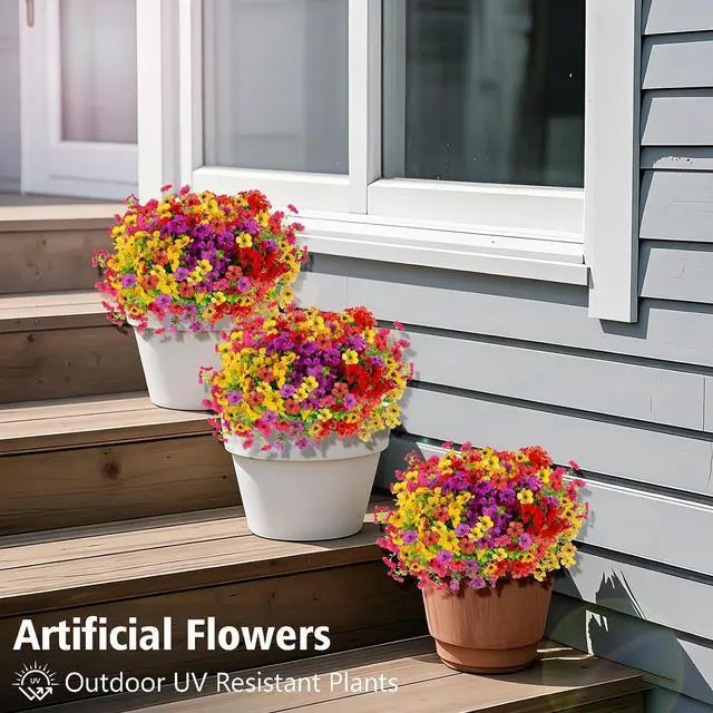 Alt view image 5 of 7 - 12 Bundles Artificial Flowers for Outdoor Fake Plastic Flowers Faux Plants