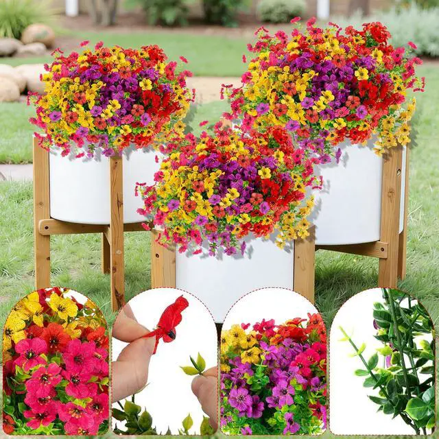 Alt view image 7 of 7 - 12 Bundles Artificial Flowers for Outdoor Fake Plastic Flowers Faux Plants