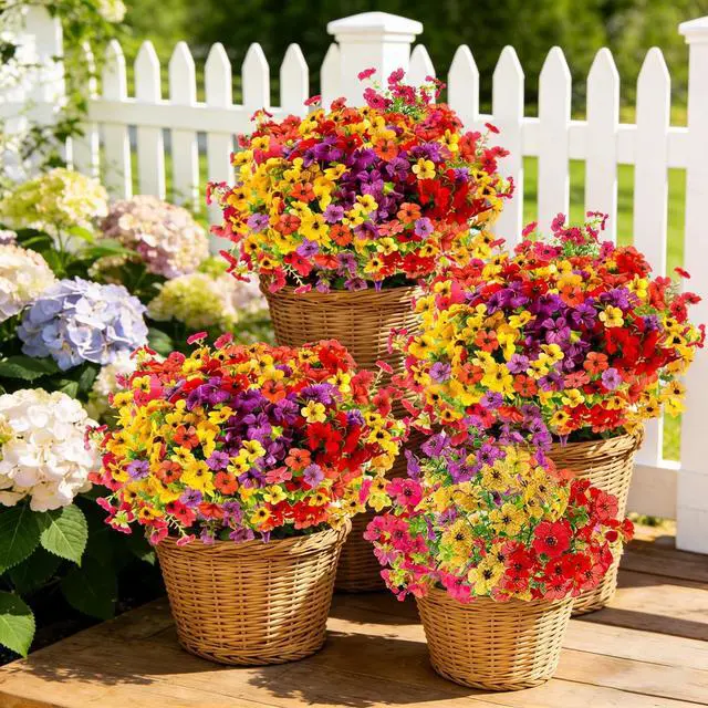 Alt view image 4 of 7 - 12 Bundles Artificial Flowers for Outdoor Fake Plastic Flowers Faux Plants