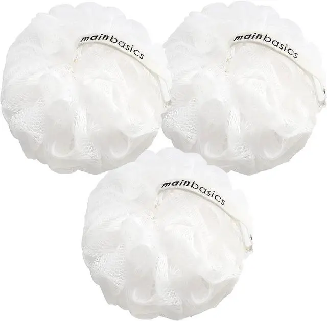 Main image of MainBasics Shower Loofah Sponge Pouf, Set of 3, Snow White
