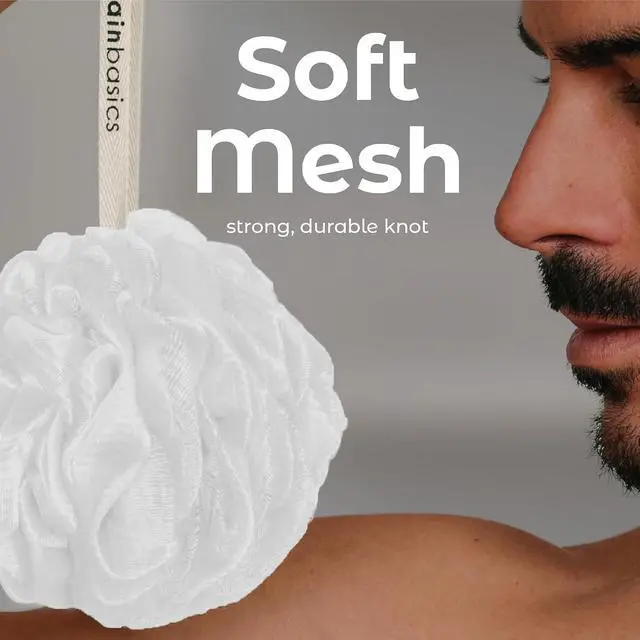 Alt view image 3 of 7 - MainBasics Shower Loofah Sponge Pouf, Set of 3, Snow White