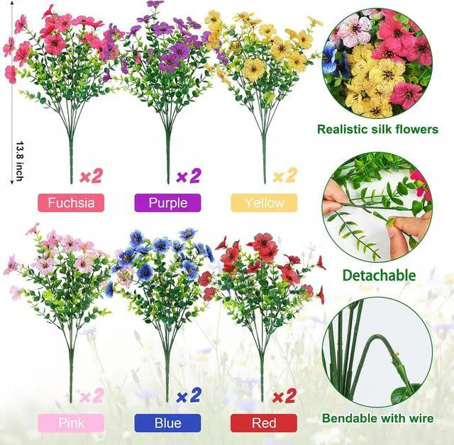 Alt view image 2 of 7 - Ouddy Decor 12 Pcs Artificial Flowers for Outdoors Decorations, Multicolor