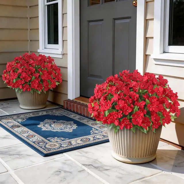 Alt view image 2 of 7 - 8 Bundles 16"Artificial Impatiens Flower Bouquet for Front Porch(Red)