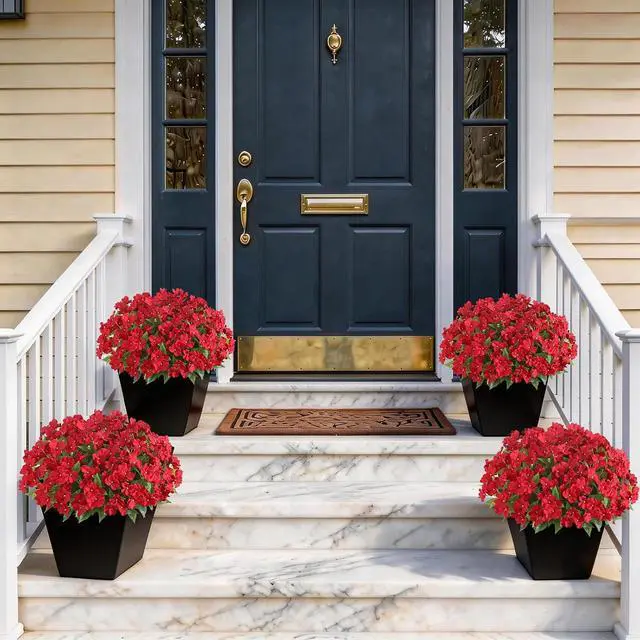 Alt view image 3 of 7 - 8 Bundles 16"Artificial Impatiens Flower Bouquet for Front Porch(Red)