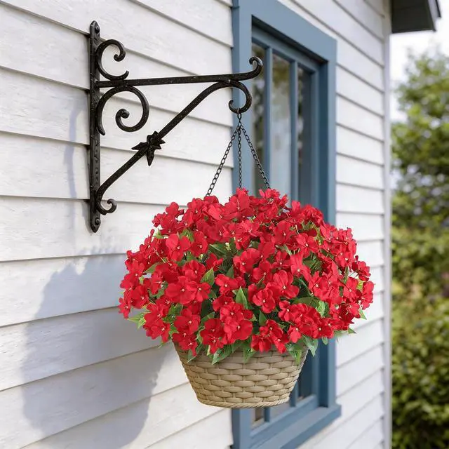Alt view image 4 of 7 - 8 Bundles 16"Artificial Impatiens Flower Bouquet for Front Porch(Red)