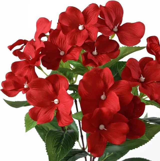 Alt view image 6 of 7 - 8 Bundles 16"Artificial Impatiens Flower Bouquet for Front Porch(Red)