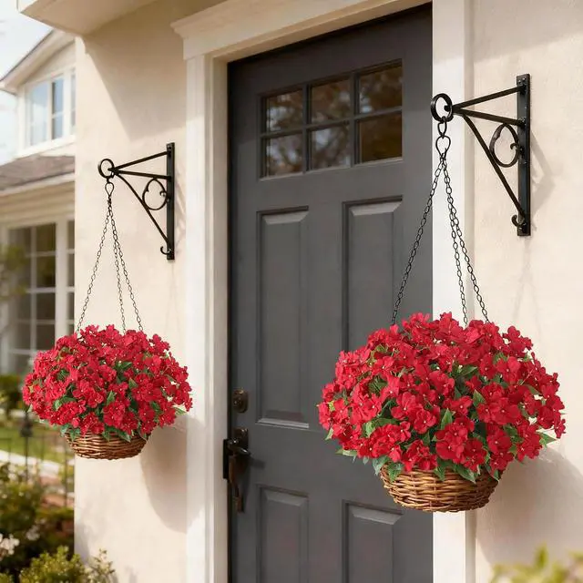 Alt view image 7 of 7 - 8 Bundles 16"Artificial Impatiens Flower Bouquet for Front Porch(Red)