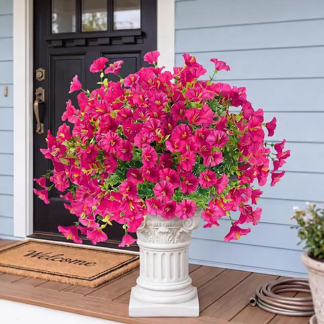 Main image of Artificial Flowers for Outdoors 12 Bundles Realistic Faux Plants UV Resistant Fake Silk Morning Glory with Eucalyptus for Front Door Planter Patio Porch Outside Spring Summer Decoration (Magenta)