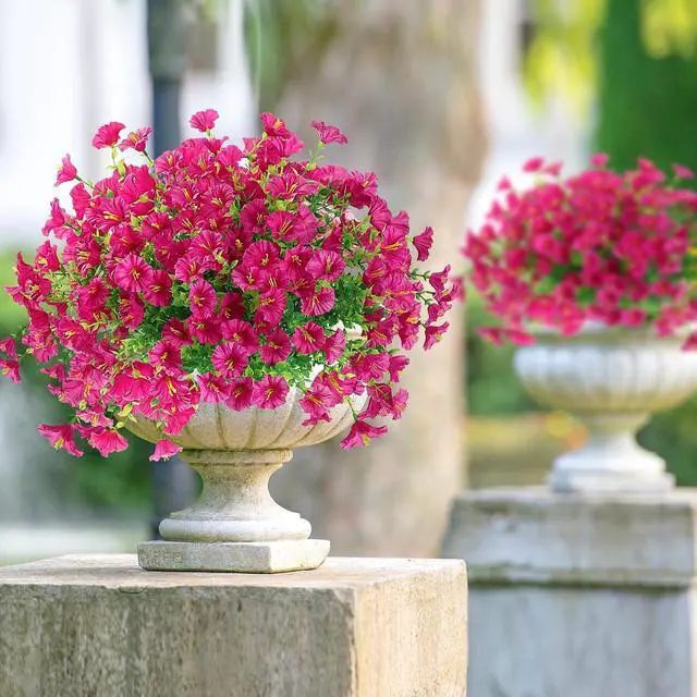 Alt view image 6 of 7 - Artificial Flowers for Outdoors 12 Bundles Realistic Faux Plants UV Resistant Fake Silk Morning Glory with Eucalyptus for Front Door Planter Patio Porch Outside Spring Summer Decoration (Magenta)