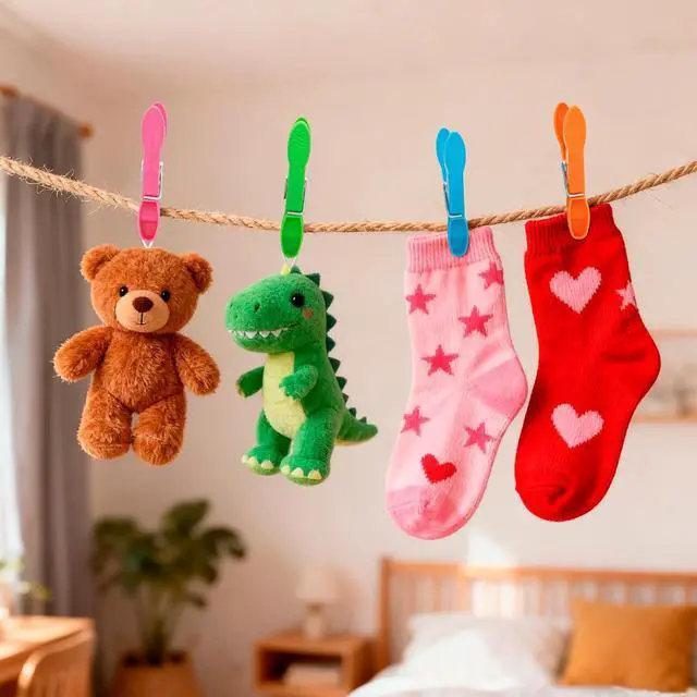 Alt view image 6 of 6 - Clothes Pins, Colorful Plastic Clothespins, Heavy Duty Laundry Clothes Pins Clips, Non-Slip Clips for Hanging Clothes,Towels,Crafts,Picture Clips Food Package Clips (48PCS)