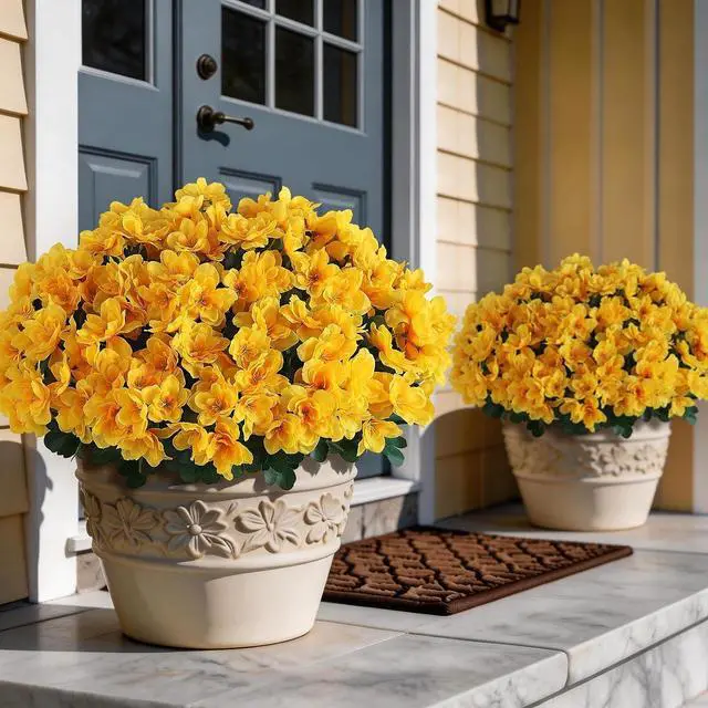 Main image of 8 Bundles 16" Artificial Azalea Flower Bouquet for Front Door(Yellow)
