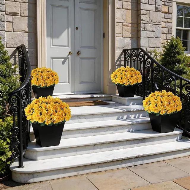 Alt view image 3 of 7 - 8 Bundles 16" Artificial Azalea Flower Bouquet for Front Door(Yellow)