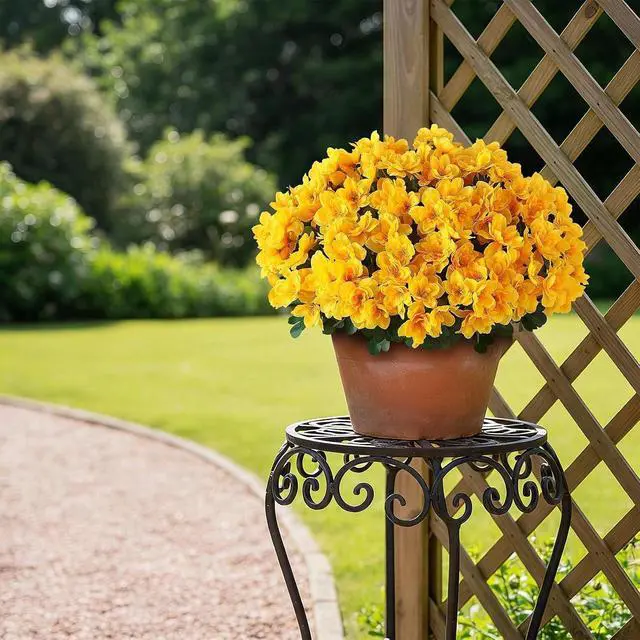 Alt view image 4 of 7 - 8 Bundles 16" Artificial Azalea Flower Bouquet for Front Door(Yellow)
