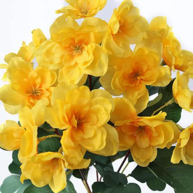 Alt view image 6 of 7 - 8 Bundles 16" Artificial Azalea Flower Bouquet for Front Door(Yellow)