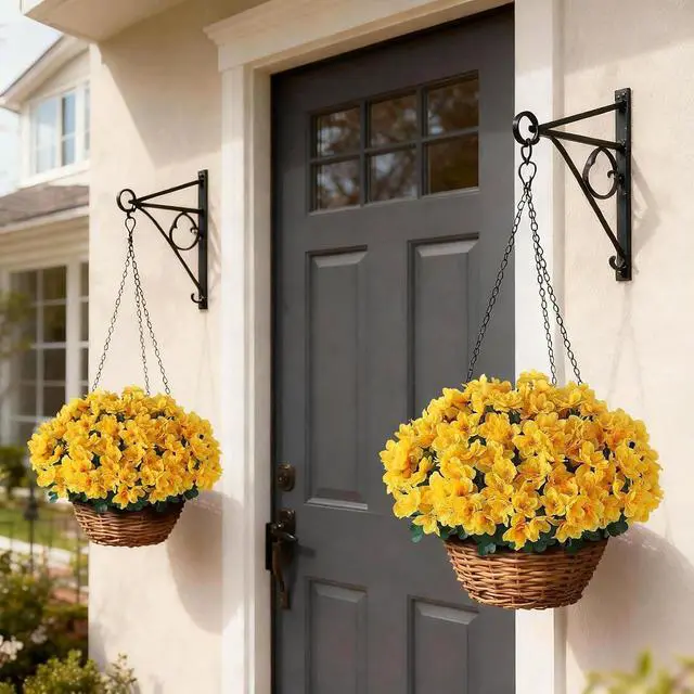 Alt view image 7 of 7 - 8 Bundles 16" Artificial Azalea Flower Bouquet for Front Door(Yellow)