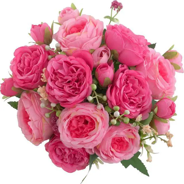 Main image of 2-Pack Pink & Rose Red Artificial Peony Bouquets for Table Decor