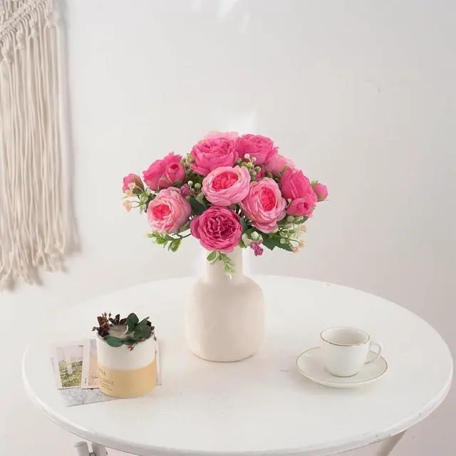 Alt view image 2 of 7 - 2-Pack Pink & Rose Red Artificial Peony Bouquets for Table Decor