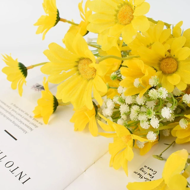 Alt view image 7 of 7 - Artificial Daisy Flowers 6 Bundles 21 Faux Silk Daisy Flowers with Stems for Home Garden Vase Décor (Yellow)