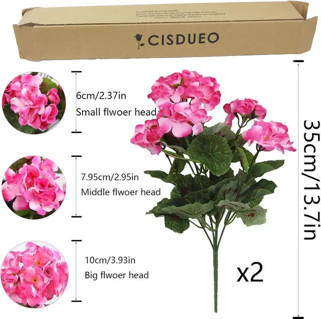 Alt view image 2 of 7 - CISDUEO 2 Pcs Artificial Geranium Flowers Outdoor Silk Flowers Outside Pink