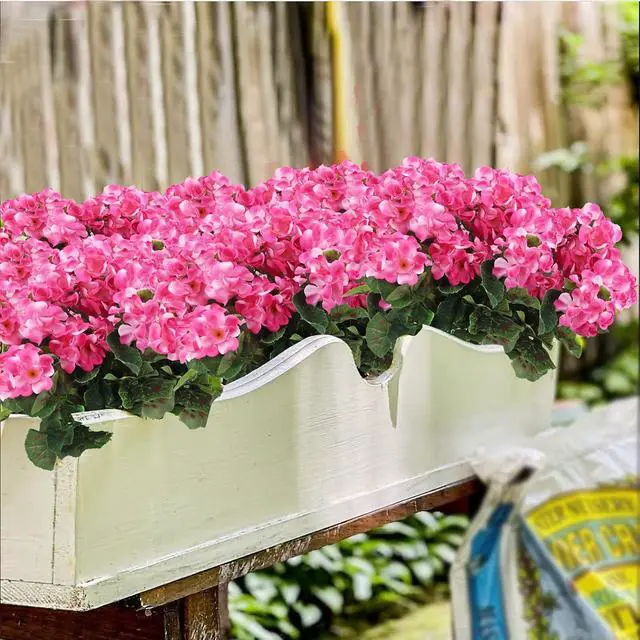 Alt view image 4 of 7 - CISDUEO 2 Pcs Artificial Geranium Flowers Outdoor Silk Flowers Outside Pink