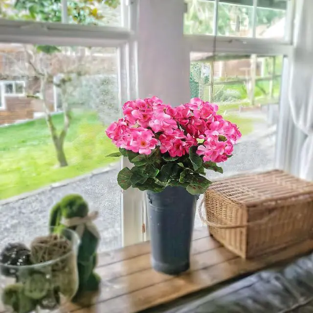 Alt view image 7 of 7 - CISDUEO 2 Pcs Artificial Geranium Flowers Outdoor Silk Flowers Outside Pink