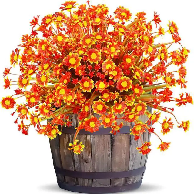 Main image of 8 Bundles Artificial Mums for Outdoors Fall Flowers UV Resistant Fall Decor