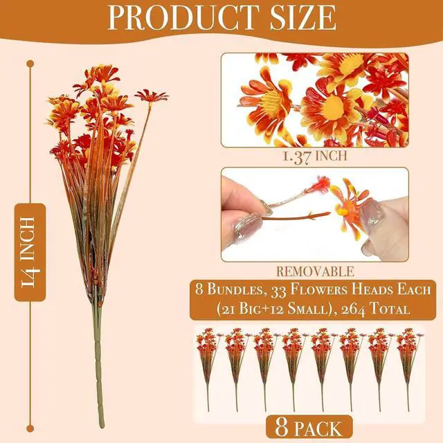 Alt view image 2 of 7 - 8 Bundles Artificial Mums for Outdoors Fall Flowers UV Resistant Fall Decor