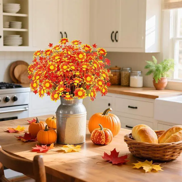 Alt view image 4 of 7 - 8 Bundles Artificial Mums for Outdoors Fall Flowers UV Resistant Fall Decor