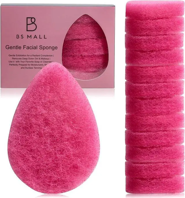 Main image of BS-MALL Facial Sponge 12 Pcs Exfoliating Face Scrubber for Deep Cleansing, Removes Blackheads, Reusable Design, Perfect for Skin Care Routine (Hot Pink-Soft Texture)