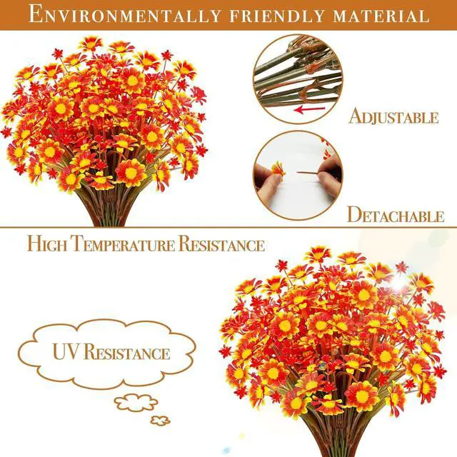 Alt view image 6 of 7 - 8 Bundles Artificial Mums for Outdoors Fall Flowers UV Resistant Fall Decor