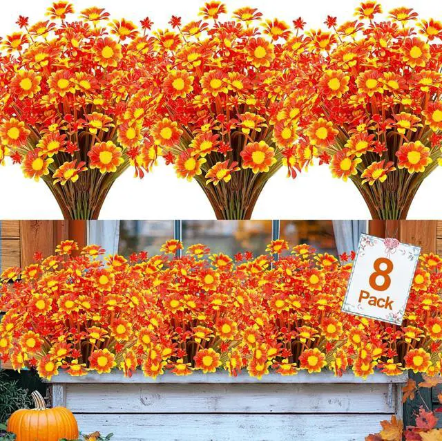 Alt view image 7 of 7 - 8 Bundles Artificial Mums for Outdoors Fall Flowers UV Resistant Fall Decor