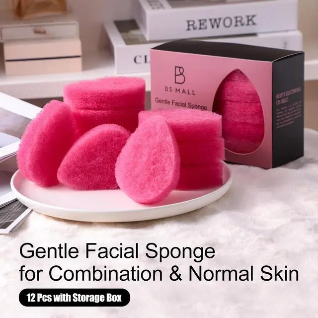Alt view image 6 of 6 - BS-MALL Facial Sponge 12 Pcs Exfoliating Face Scrubber for Deep Cleansing, Removes Blackheads, Reusable Design, Perfect for Skin Care Routine (Hot Pink-Soft Texture)