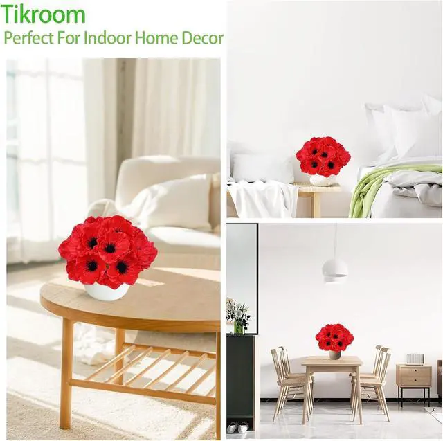Alt view image 3 of 7 - 10Pcs Red Poppy Artificial Flowers 11" Real Touch No Fade PU Fake Flowers