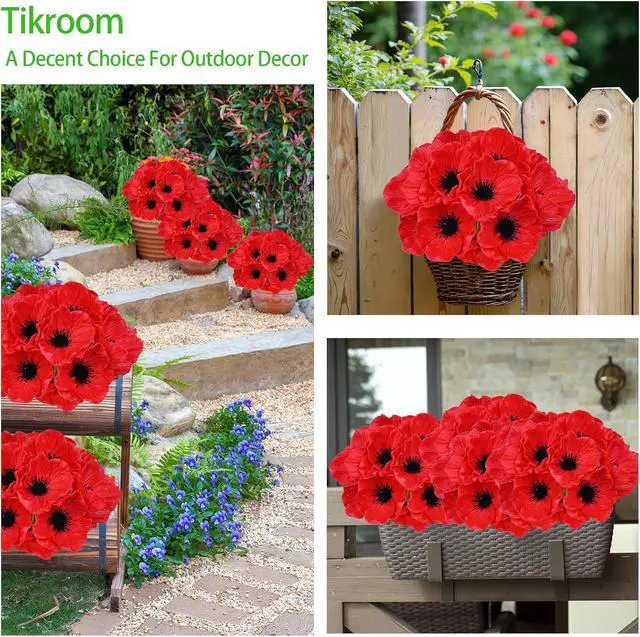 Alt view image 4 of 7 - 10Pcs Red Poppy Artificial Flowers 11" Real Touch No Fade PU Fake Flowers